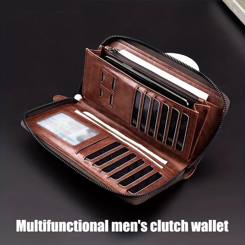 Men's Wallet High Quality Pu Leather Long Zipper Wallet for Men RFID Blocking Business Clutch Bag Credit Card Holder Purse Man