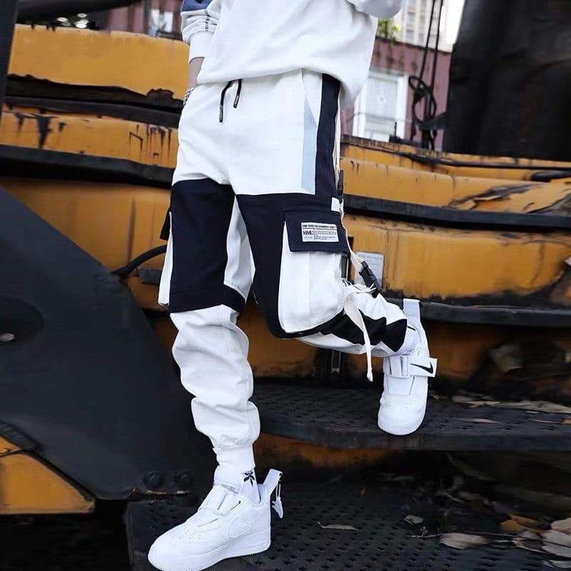 Men's Harem Streetwear Jogger Ribbons Trousers Hip Hop Cargo Pants