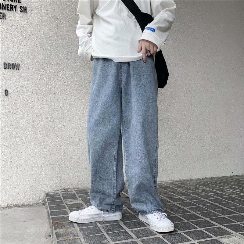 【S-3XL】Men's Korean-Style Loose Denim Pants Popular Brand Straight-Leg Pants Light Color Casual All-match Large Fashion Trendy Wide Leg Straight-Leg Pants
