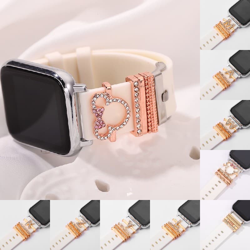 Watchband Set Letter Heart Pendant Silicone Band Decorative Jewelry Iwatch