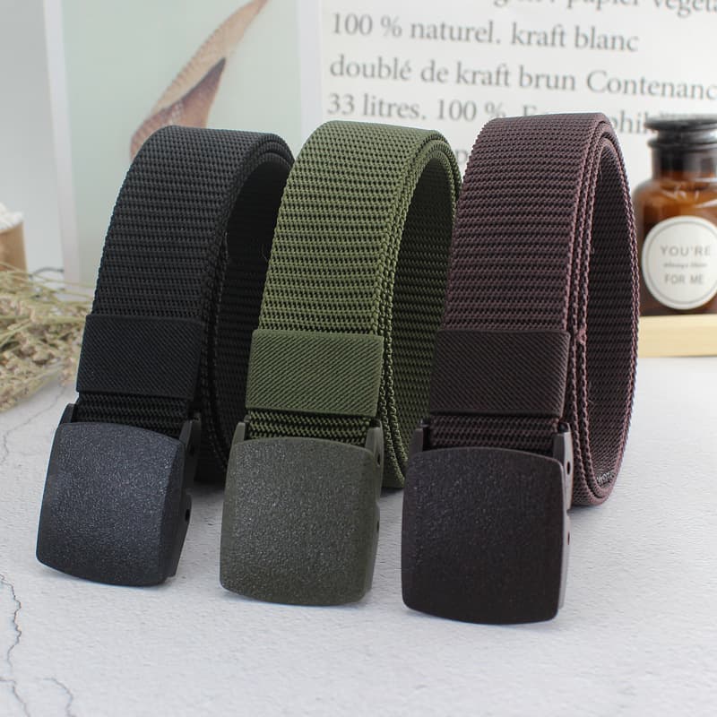 Men Women Plastic Automatic Buckle Canvas Belt Student Military Training Belt