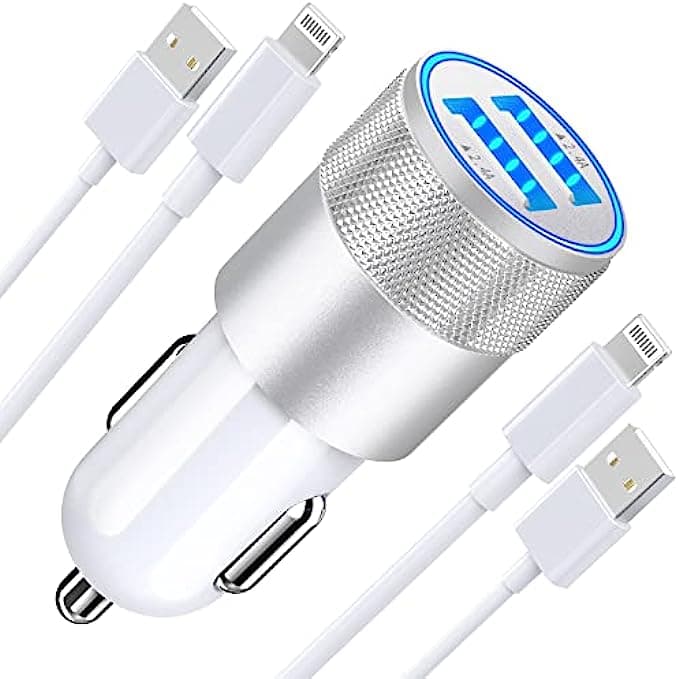 [Apple MFi Certified] iPhone Fast Car Charger, Braveridge 4.8A Dual USB Power Rapid Car Charger Adapter with 2 Pack Lightning Cable Quick Car Charging for iPhone 13 12 11 Pro/XS/XR/SE/X 8/iPad/AirPods