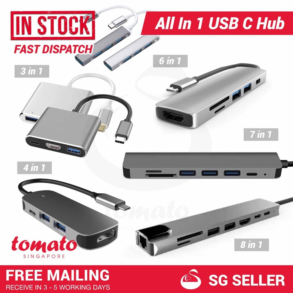 [SG Seller] 3/4/6/7/8 in 1 USB Type C Hub Adapter for Computer Laptop
