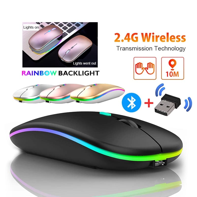 ?ready stock? Wireless Mouse 2.4Ghz Receiver Optical Adjustable Silent led usb Rechargeable for Laptop notebook 鼠标