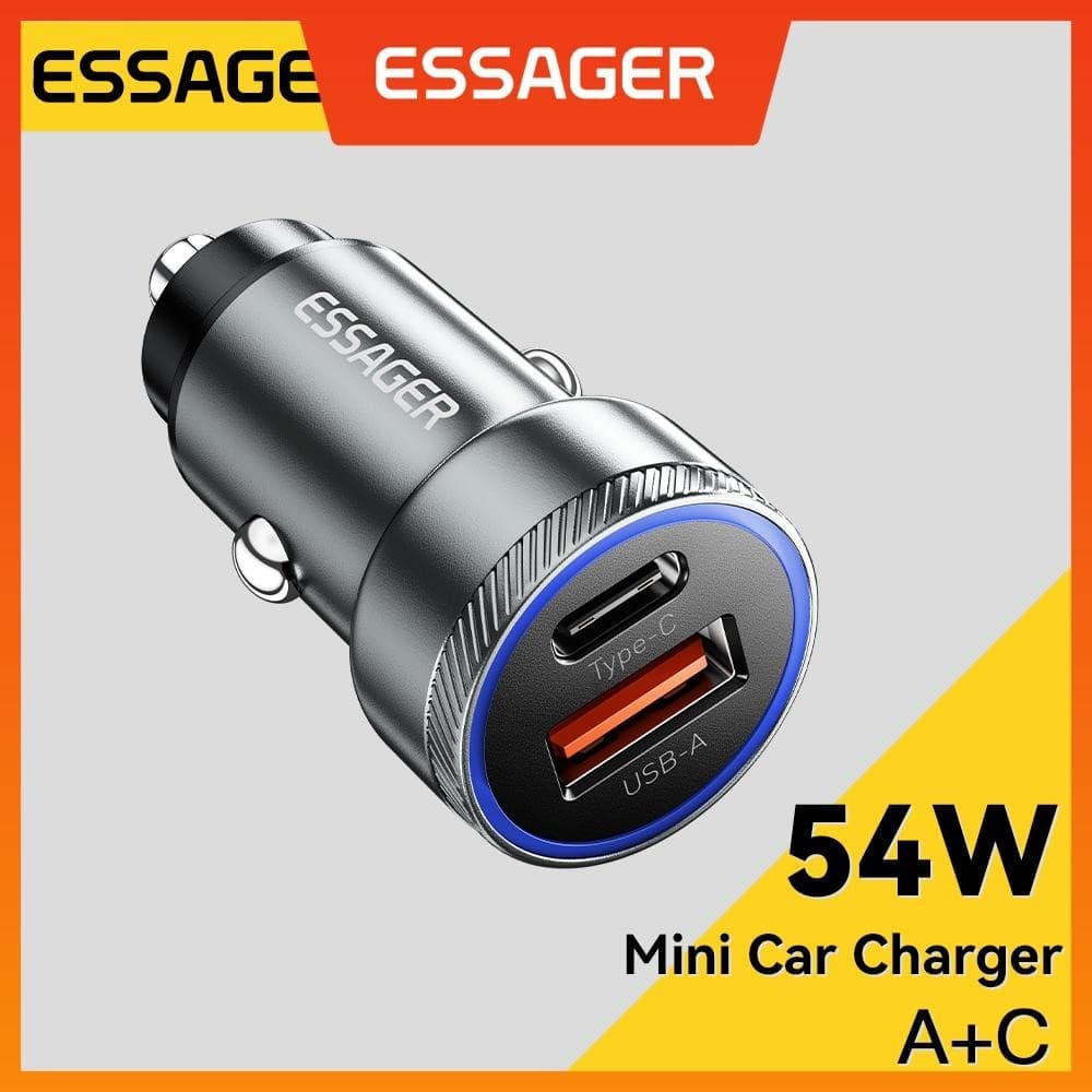 Essager 54W LED Usb Type C Car Charger PD QC 3.0 Fsat Charging For samsung IP Phone 12-24V car charger