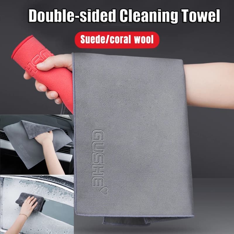 Thicken Soft Microfiber Car Towel Double-sided Suede Coral Velvet Super Absorbent Car Drying Towel Household Automobile Washing Glass Cleaning Cloths Auto Detailing Wash Cloth